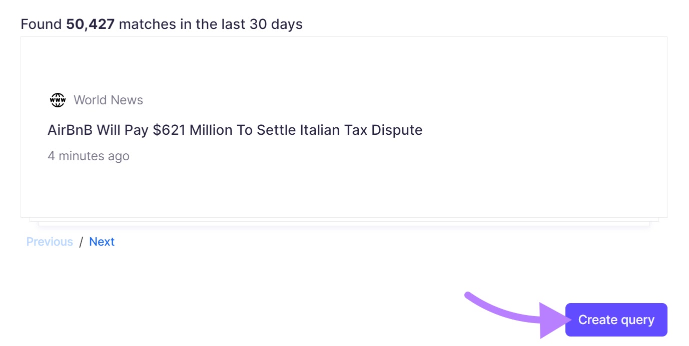 "Create query" button highlighted