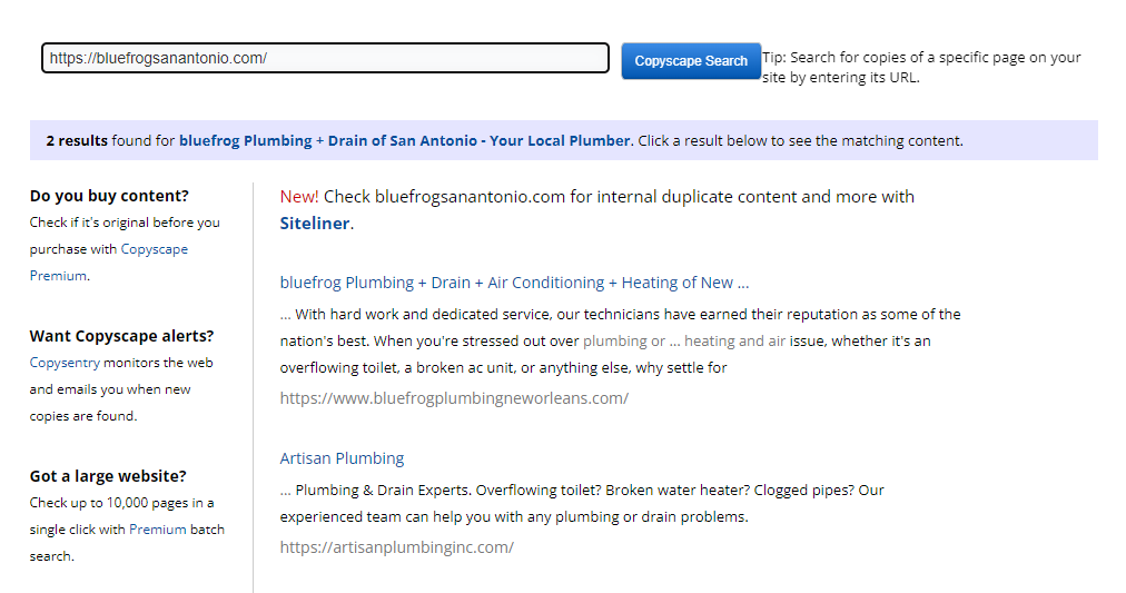 Copyscape plagiarism detection