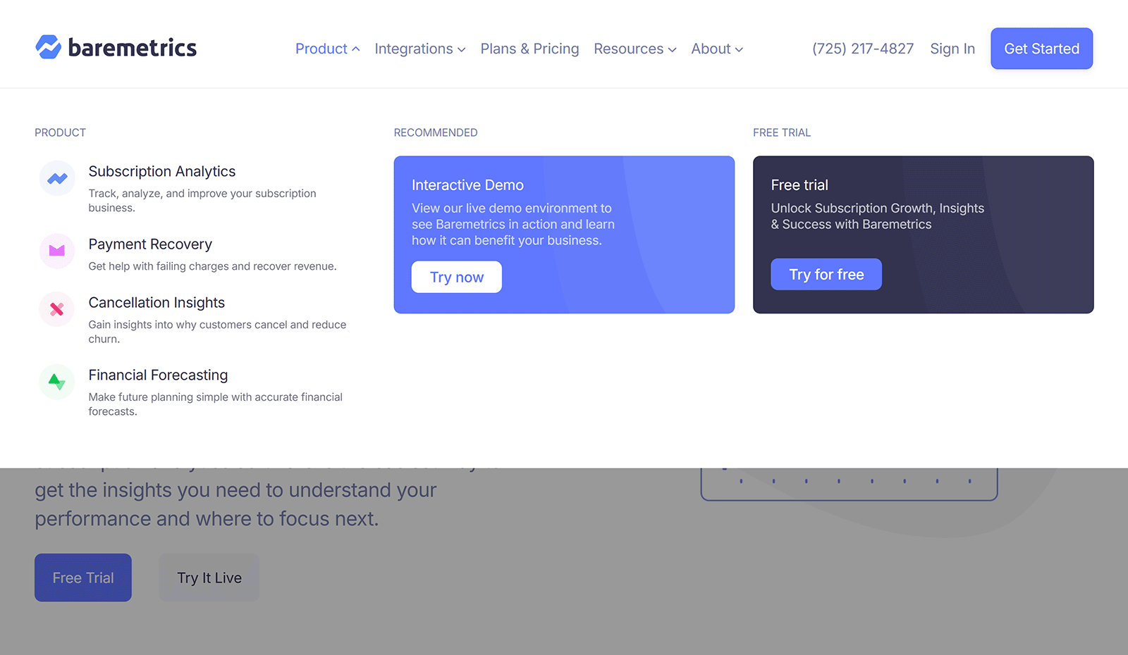 Baremetrics navigation