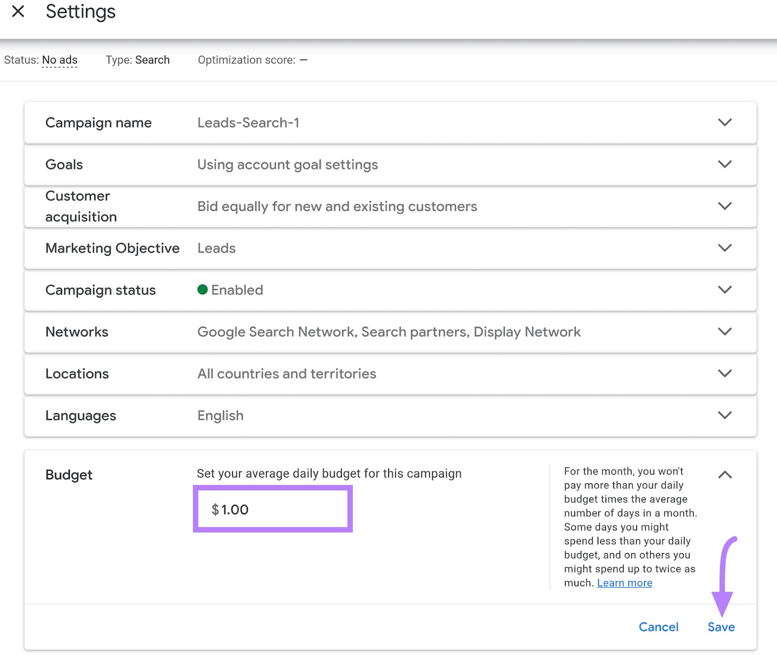 Changing the budget for an ongoing campaign