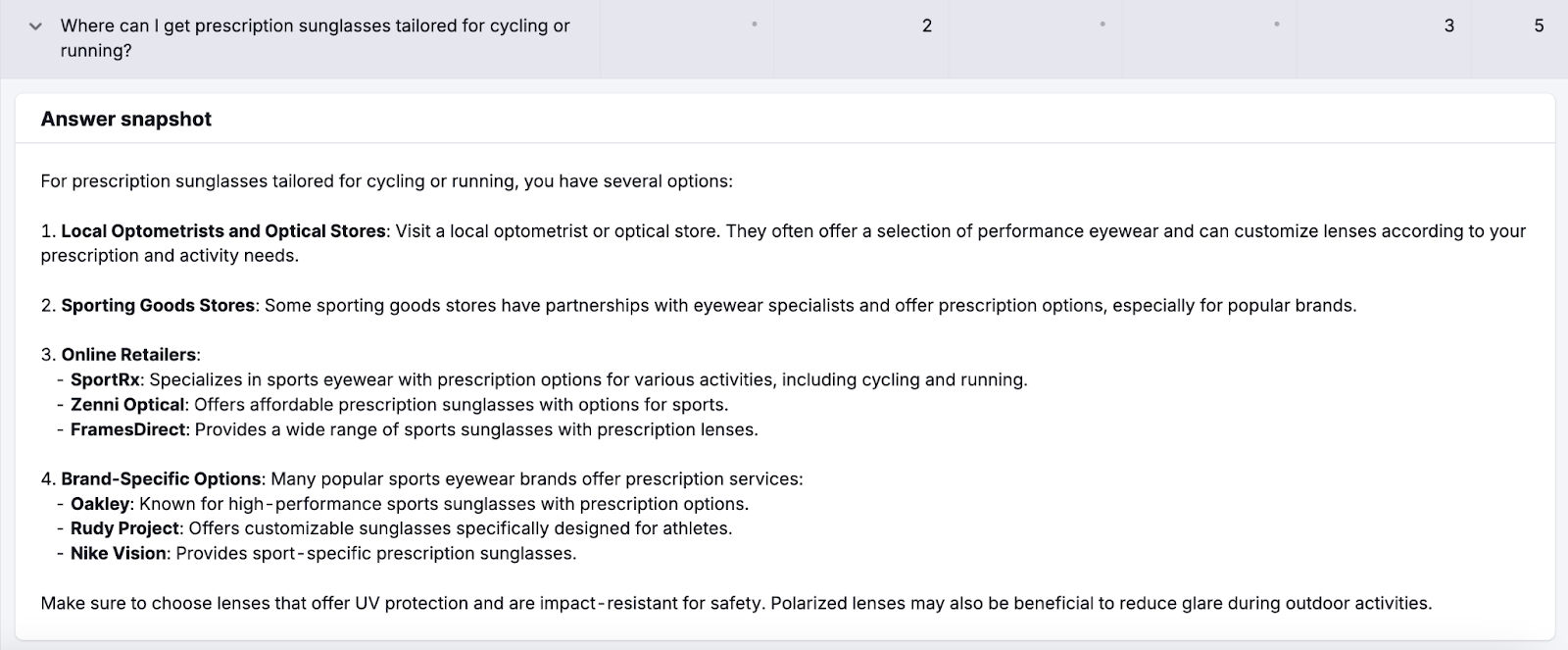 Tracking ChatGPT visibility AI Visibility Toolkit: answer snapshot
