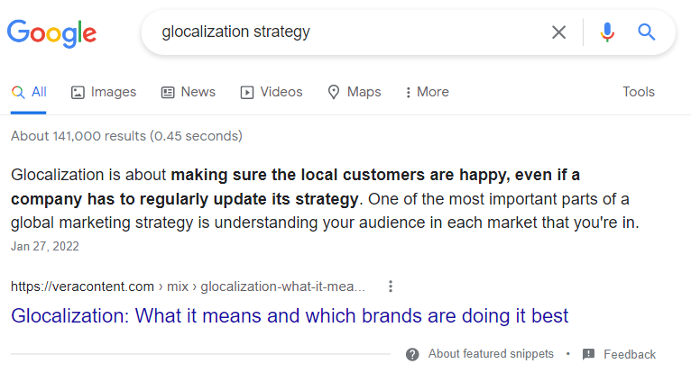 A featured snippet that might rank for voice search.
