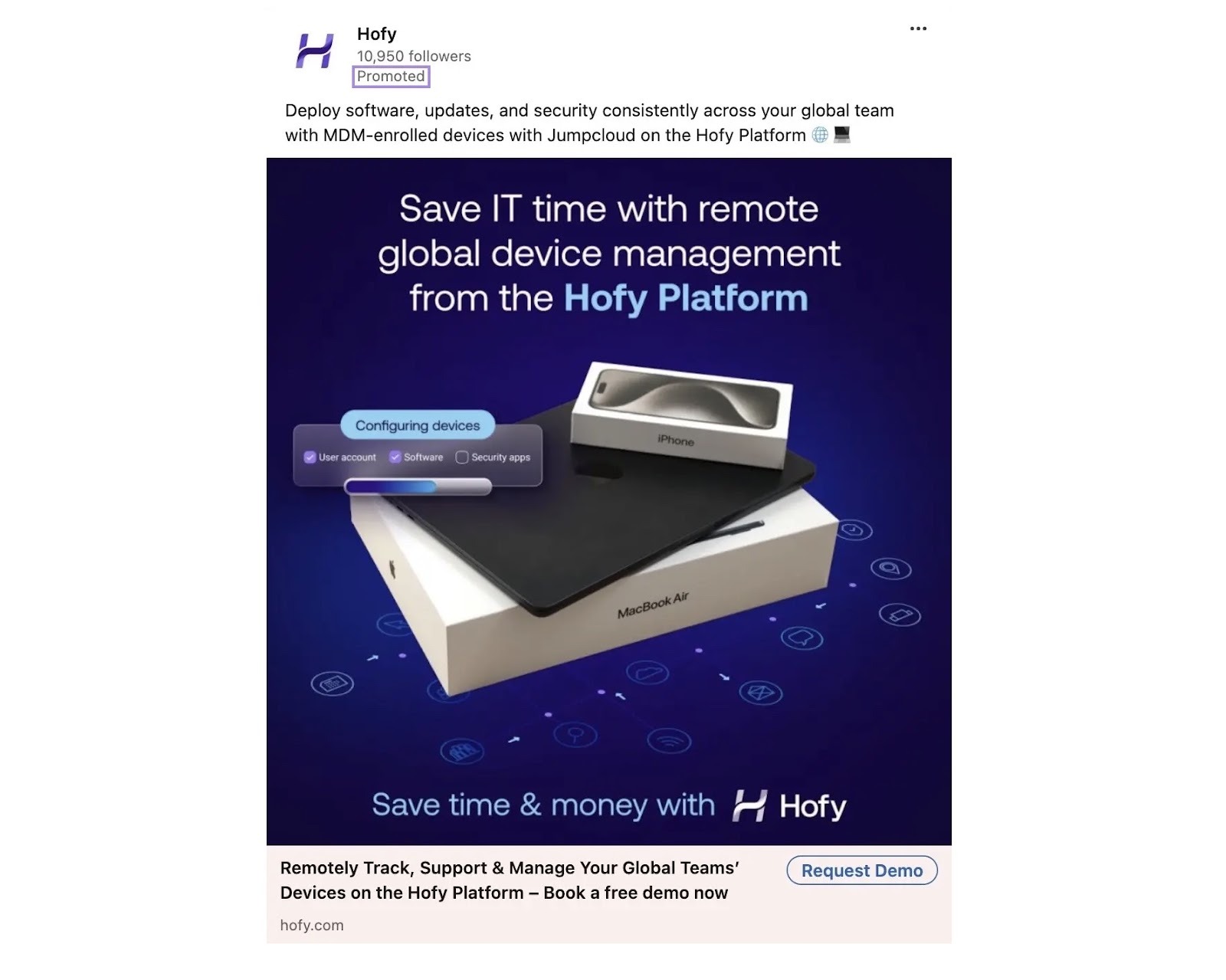 A paid ad on LinkedIn with the "Promoted" tag highlighted.