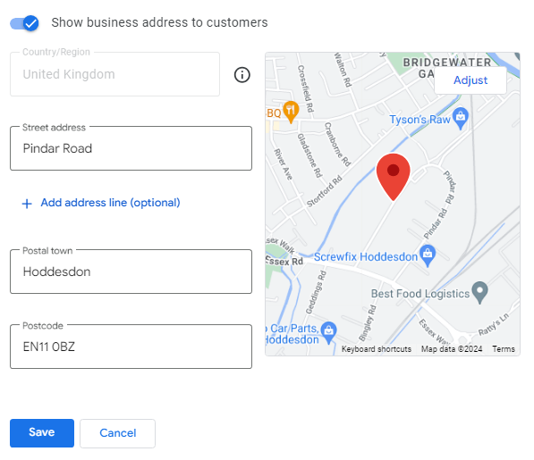 Editing an address in the GBP dashboard