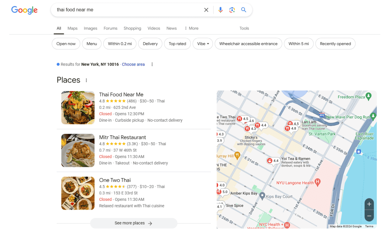 A restaurant using “near me” in its name to try and game the system