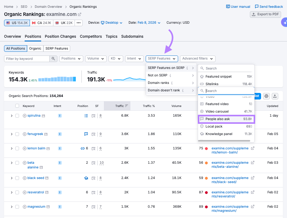 serp features filters