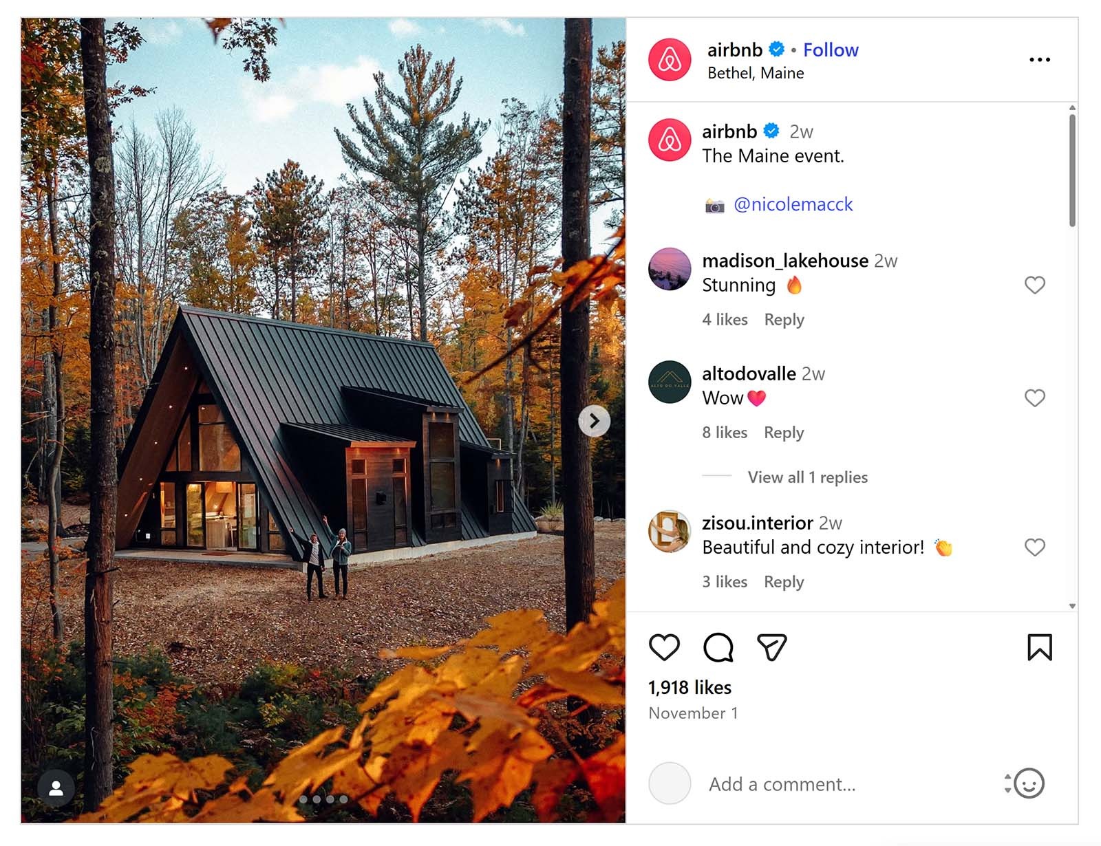 Airbnb Instagram post sharing images of an Airbnb property clicked by guest Nicole Macck.