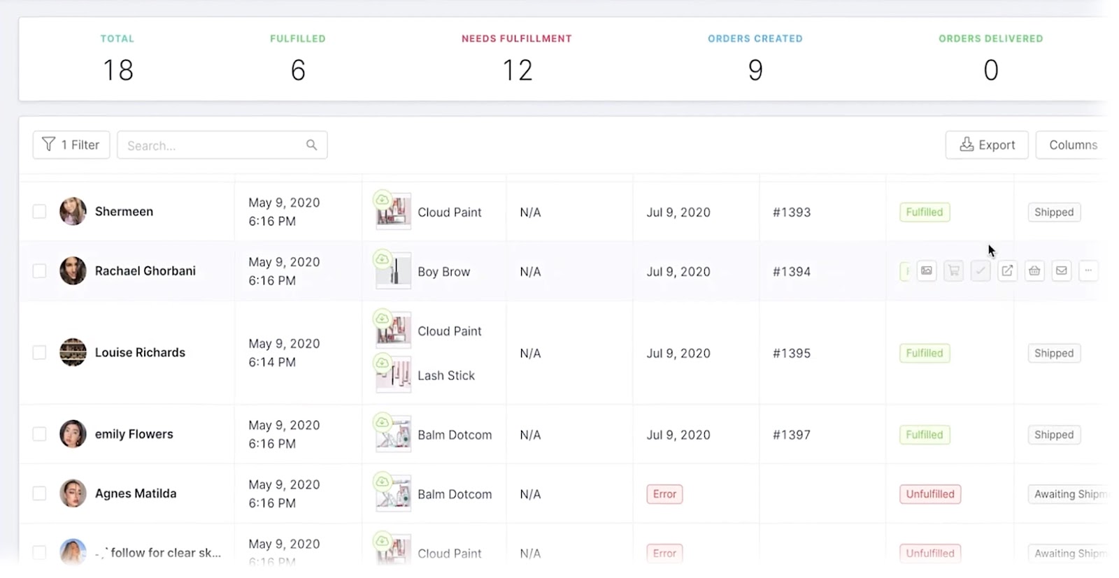 a list of influencers shown on GRIN's dashboard