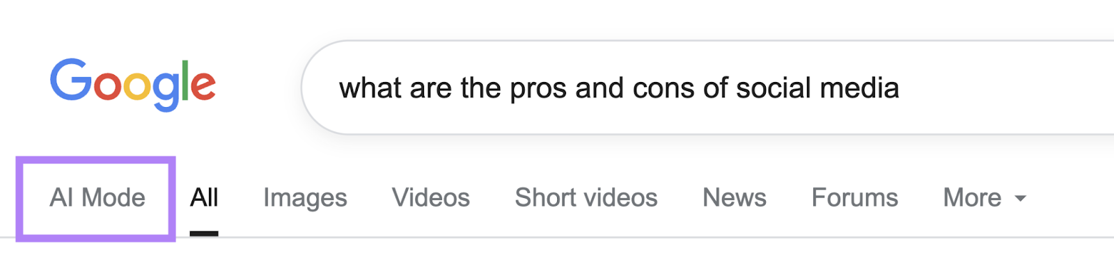 AI Mode appears first in the SERPs navigation bar.