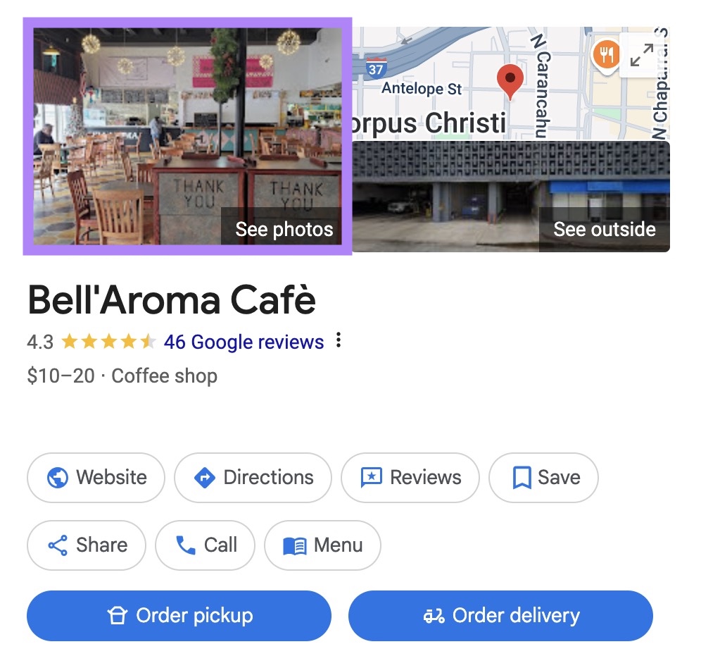 A well-lit cover photo of a cafe on GBP capturing the customer space and showing the interior clearly.