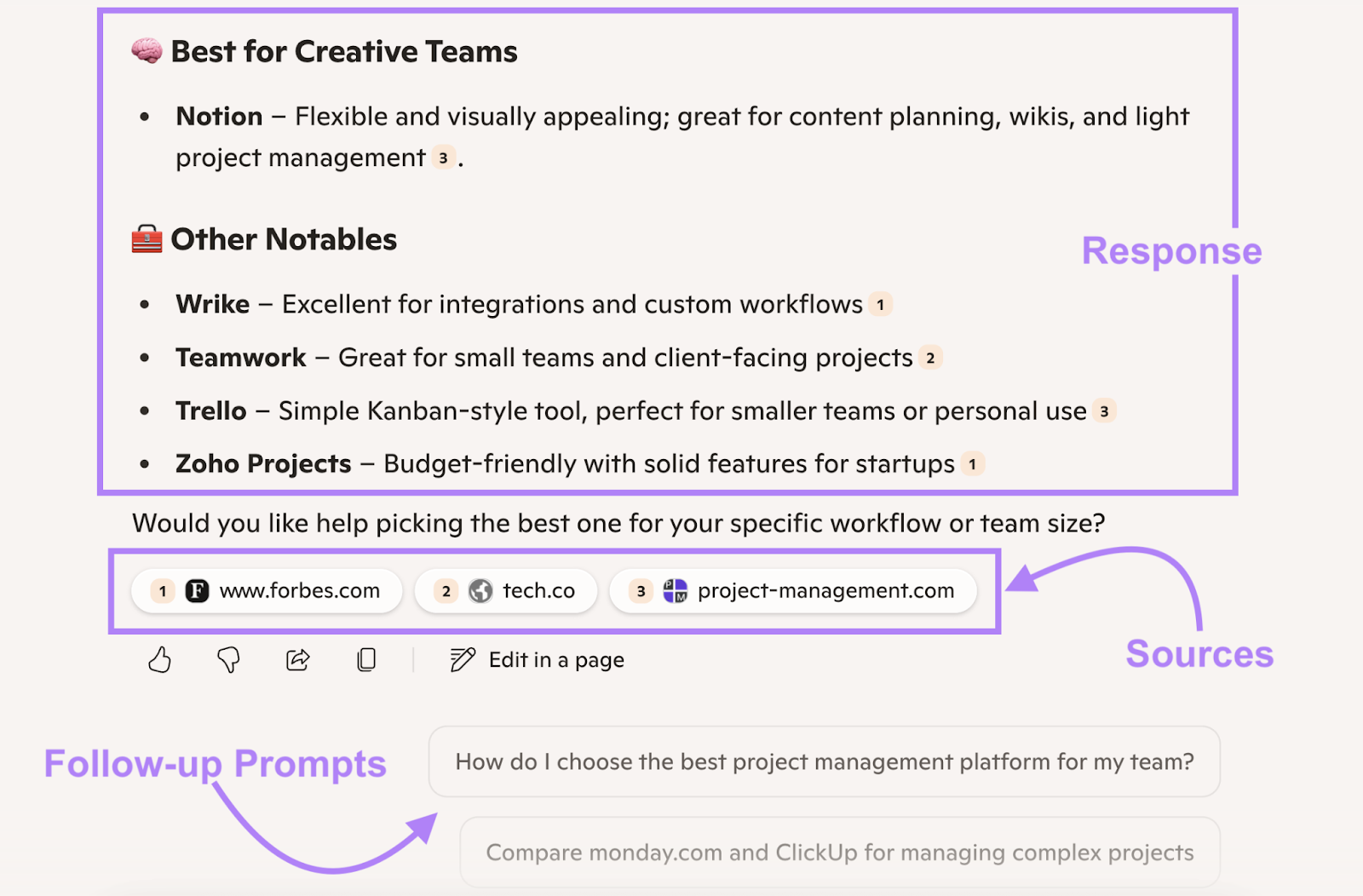Bing's CoPilot response includes sources and follow-up prompts.