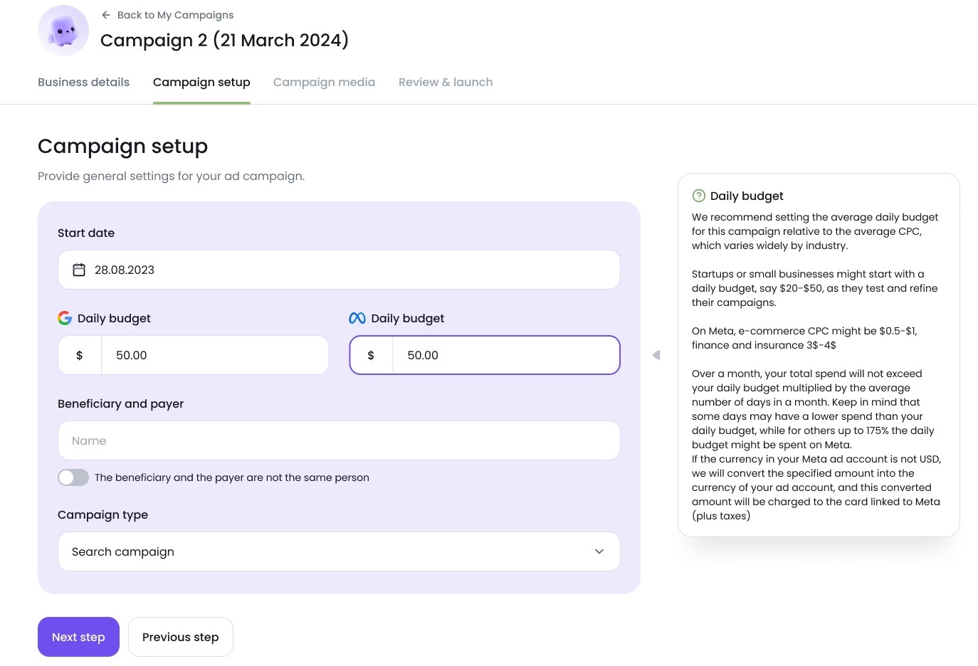Creating ads with Ads Launch Assistant account