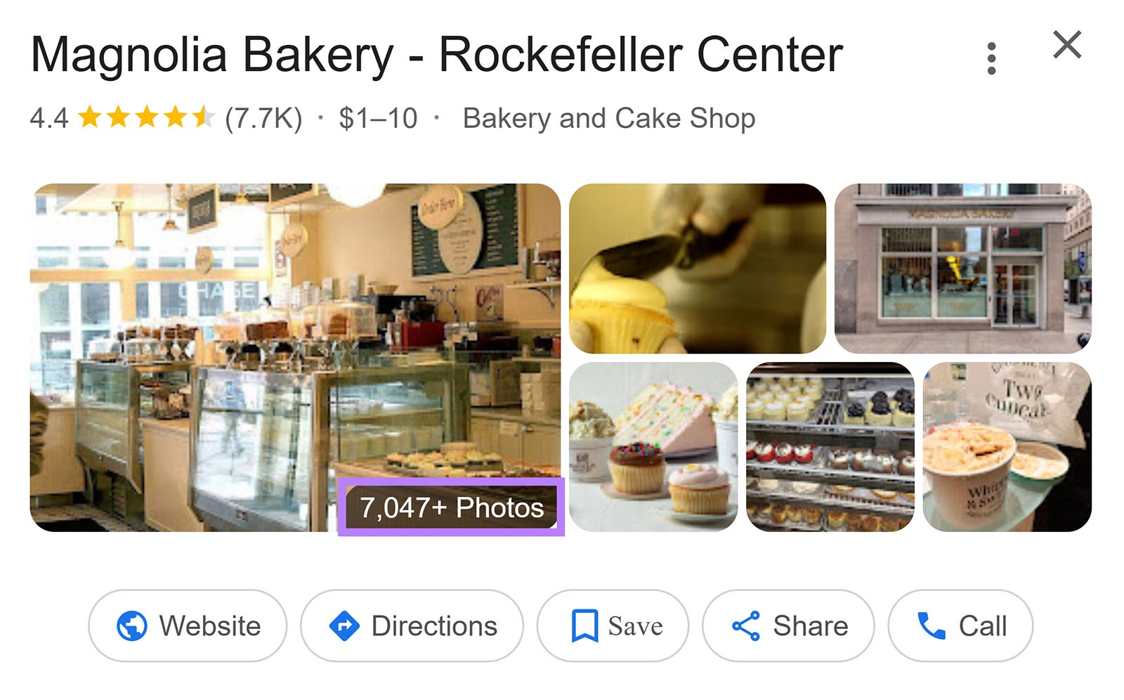 Google Business Profile showing a row of uploaded business photos.