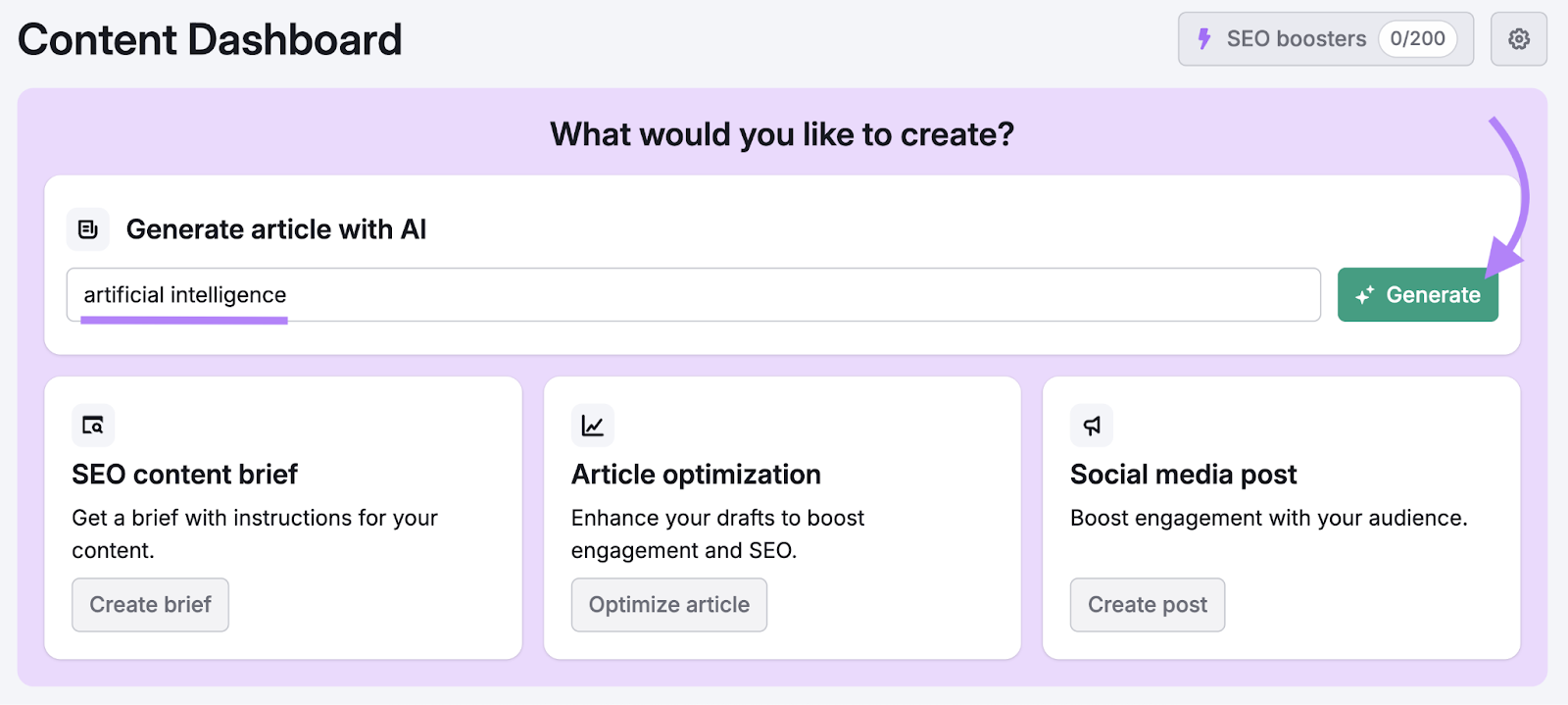 Topic is entered into AI Article Generator tool.