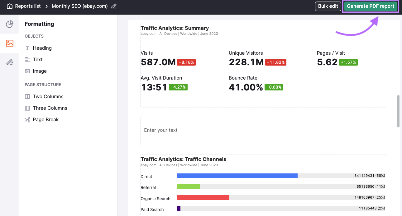 “Generate PDF Report” button highlighted