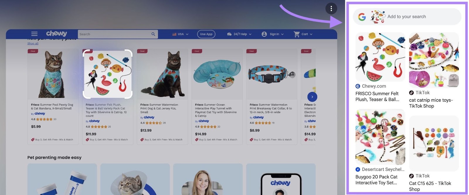 Google Lens opening in a sidebar of a page showing visually similar images to a selected image.