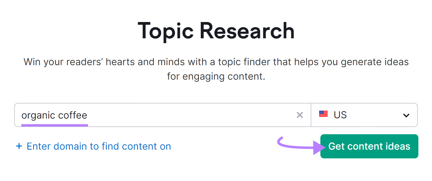 "organic coffee" entered into the Topic Research tool
