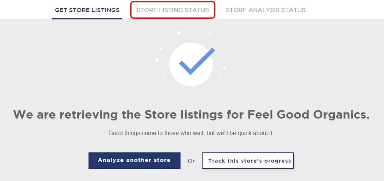 Where to find the status tab in the &lsquo;Store Analysis&rsquo; feature of Product Research Pulse.