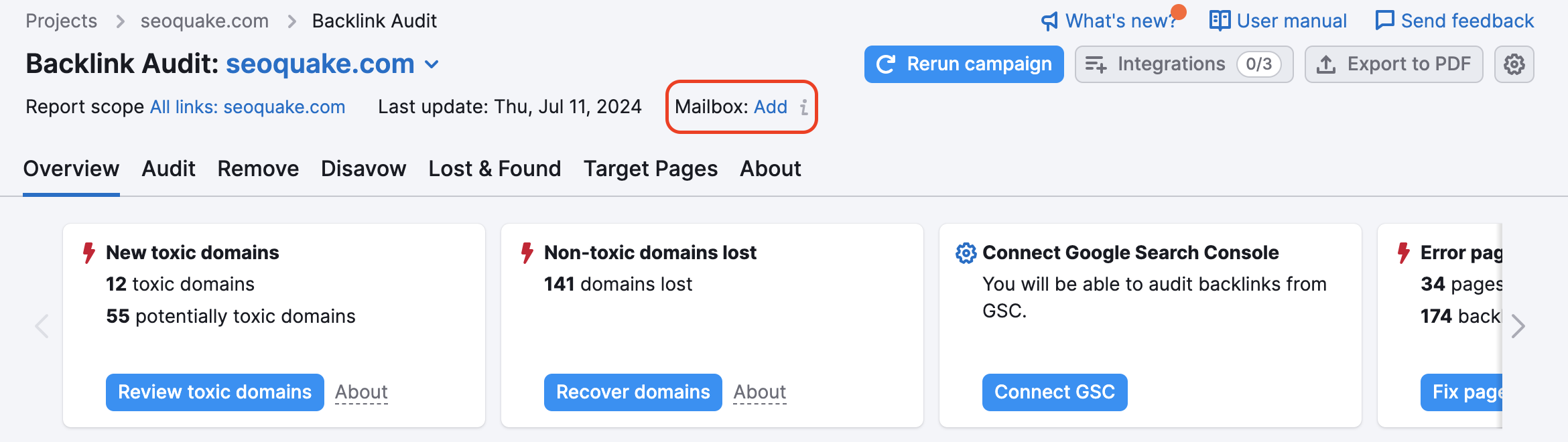 The Mailbox: Add button is highlighted at the top of the report.