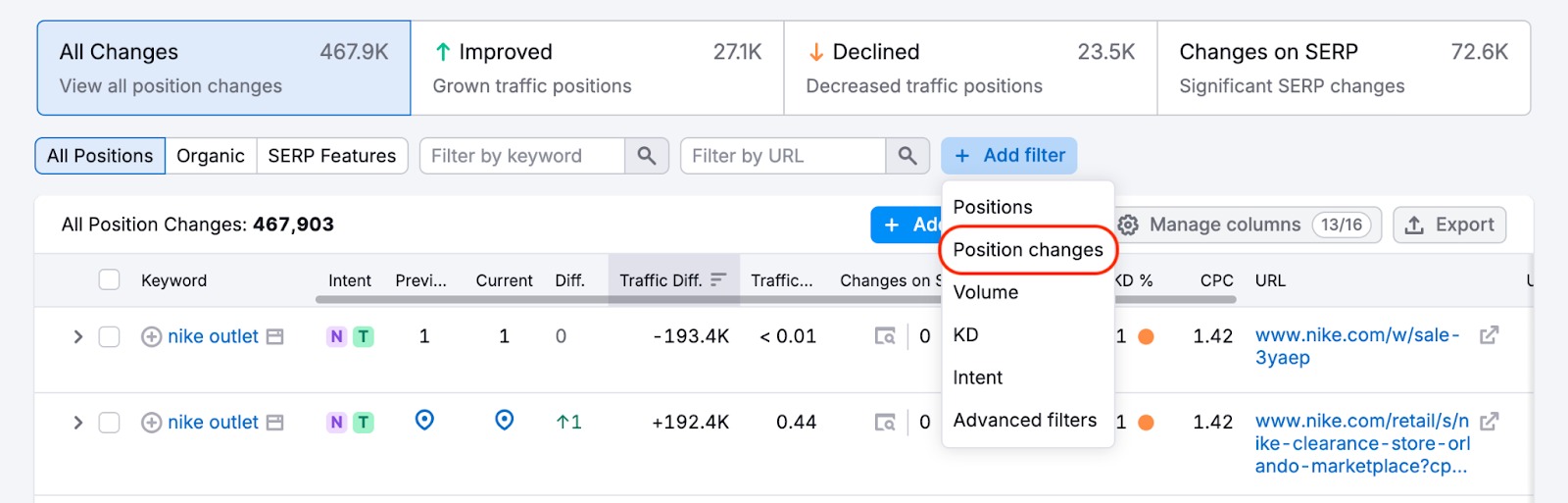 Organic Rankings Position Changes Report image 4