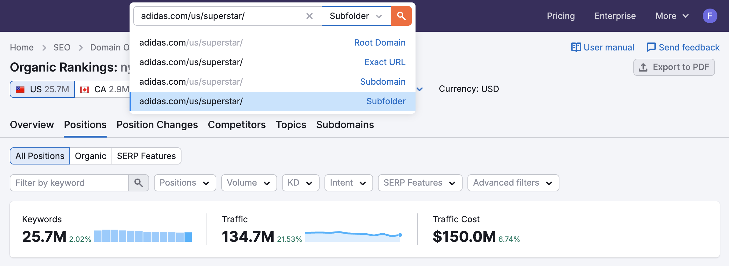 Organic Rankings Subdomains Report image 2