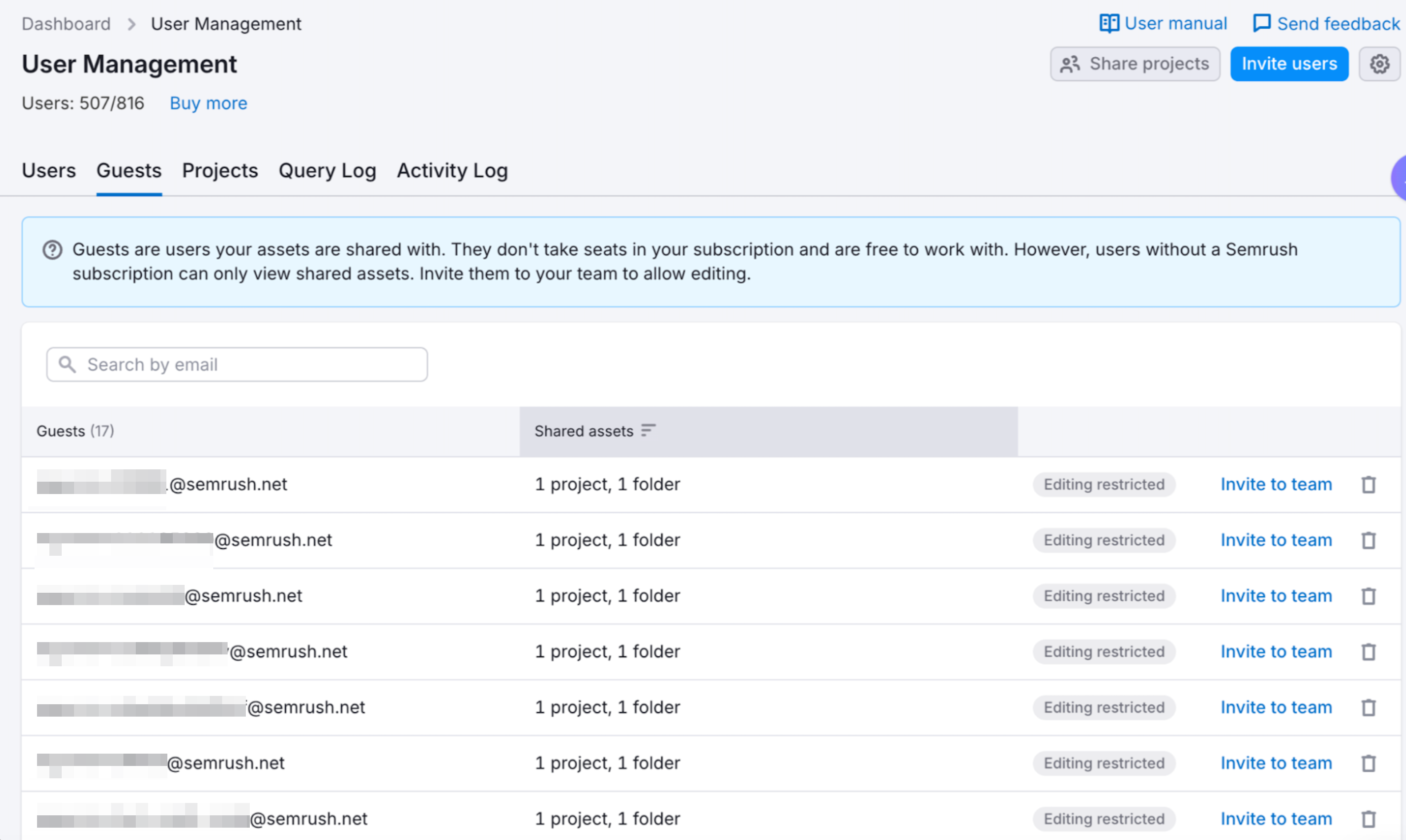 Example of the Guest list. 